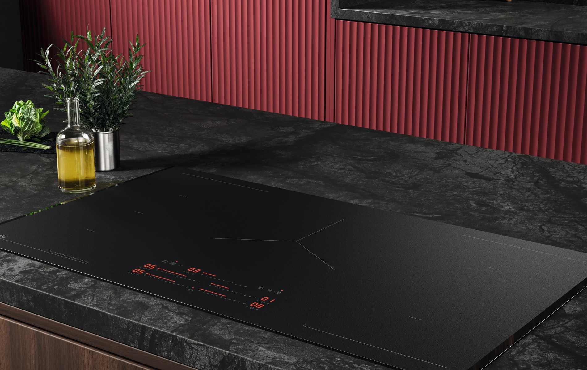 AEG 90cm 5 zone black induction cooktop with FlexiBridge and touch controls