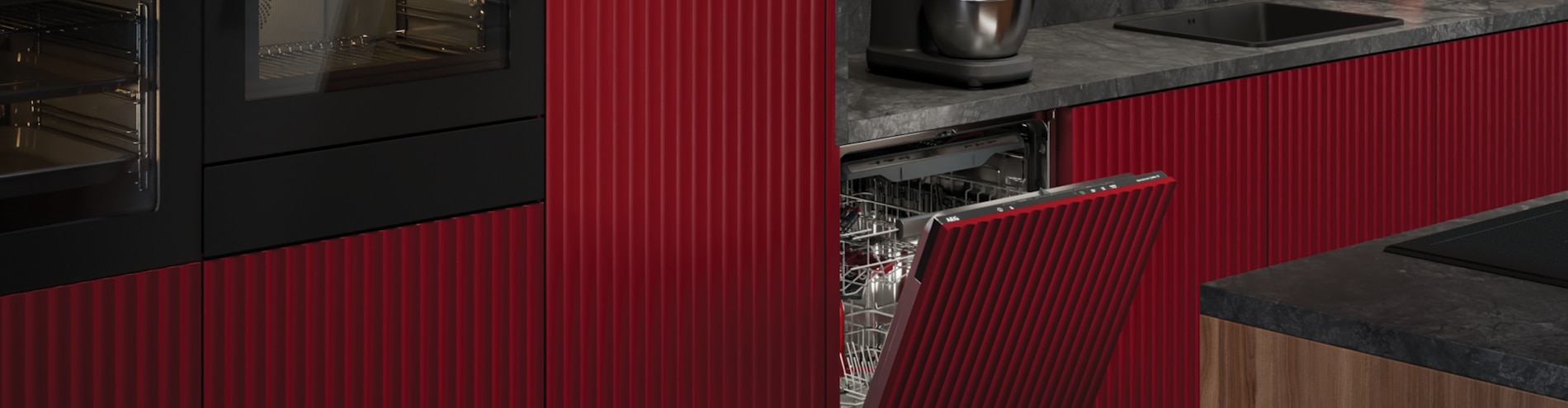 Dishwasher open in kitchen setting