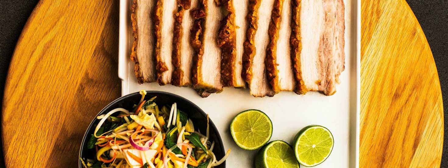 PORK BELLY WITH PICKLED MANGO SLAW