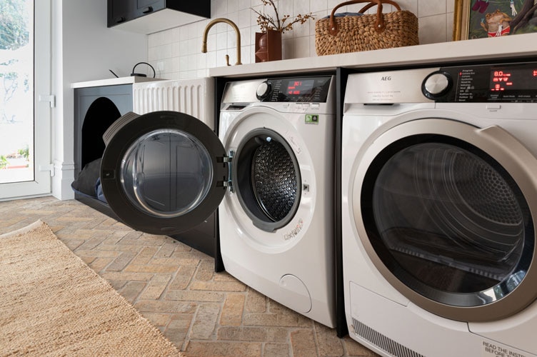 AEG modern monochrome laundry washing machine and dryer