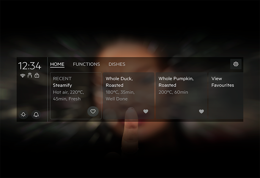 Person touching oven, selecting function