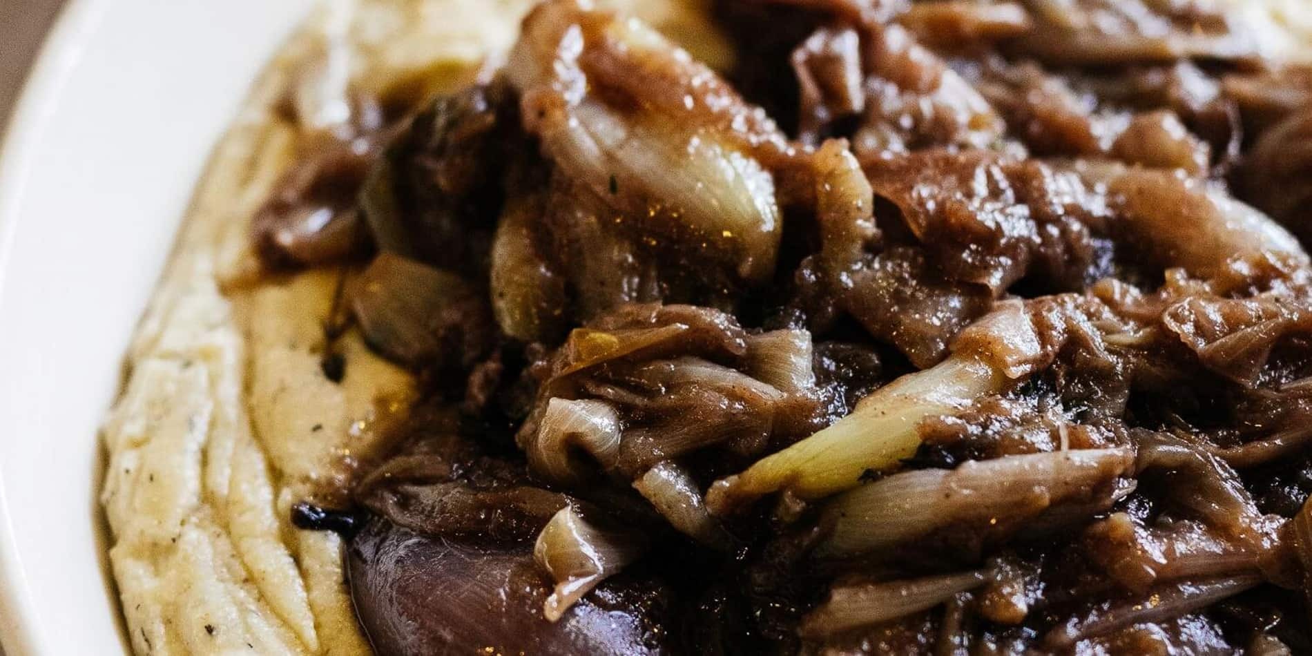 ONIONS ROASTED IN TRUFFLED LARD WITH POLENTA