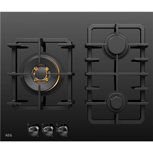 60cm 3 Burner Ceramic Glass Gas Cooktop, Black - HGC6366BB | AEG
